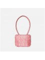 Handbag with top handle in genuine pink crocodile-effect leather, crafted from cowhide leather.