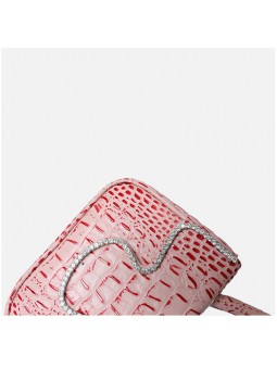Handbag with top handle in genuine pink crocodile-effect leather, crafted from cowhide leather.