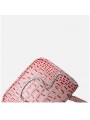 Handbag with top handle in genuine pink crocodile-effect leather, crafted from cowhide leather.