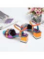 Multicolored block-heeled sandals with an open toe, strap and buckle closure. Leather insole for ultimate comfort.