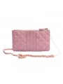 Light pink quilted leather zip-around wallet, with functional compartments for checks and bills