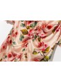 Asymmetrical ruffled long floral dress in mulberry silk, featuring a sweetheart neckline