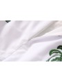 Robe d’été blanche longue à motifs de palmiers verts, avec encolure trapèze inversé et manches courtes boutonnées
