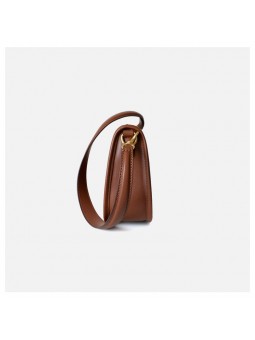 Retro brown cowhide leather shoulder bag. Top zipper closure, adjustable and detachable leather strap with buckle.