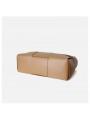 arge braided smooth leather tote bag in apricot. Gold finish and adjustable strap. Subtle freshness.