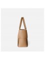 arge braided smooth leather tote bag in apricot. Gold finish and adjustable strap. Subtle freshness.