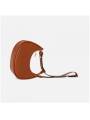 Brown leather crescent hobo bag with top zipper closure. A refined classic.
