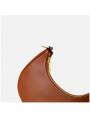 Brown leather crescent hobo bag with top zipper closure. A refined classic.
