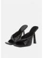 Black high-heeled pleated calf leather mules with a square toe. Timeless elegance and guaranteed sophistication