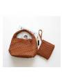 Borsa tote intrecciata con tracolla, colore marrone