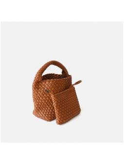 Borsa tote intrecciata con tracolla, colore marrone