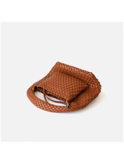 Borsa tote intrecciata con tracolla, colore marrone