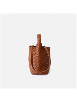 Borsa tote intrecciata con tracolla, colore marrone