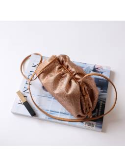 Pochette de soirée  à bandoulière pour femme en cuir avec strass coloris champagne