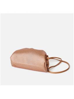Cartera de noche con bandolera para mujer de cuero con strass, color champán