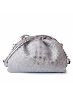 Cartera de noche con bandolera para mujer de cuero con strass, color plata