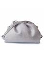 Cartera de noche con bandolera para mujer de cuero con strass, color plata
