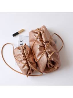 Cartera de noche con bandolera para mujer de cuero con strass, color champán