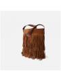 Sac seau en cuir et daim avec franges coloris  marron