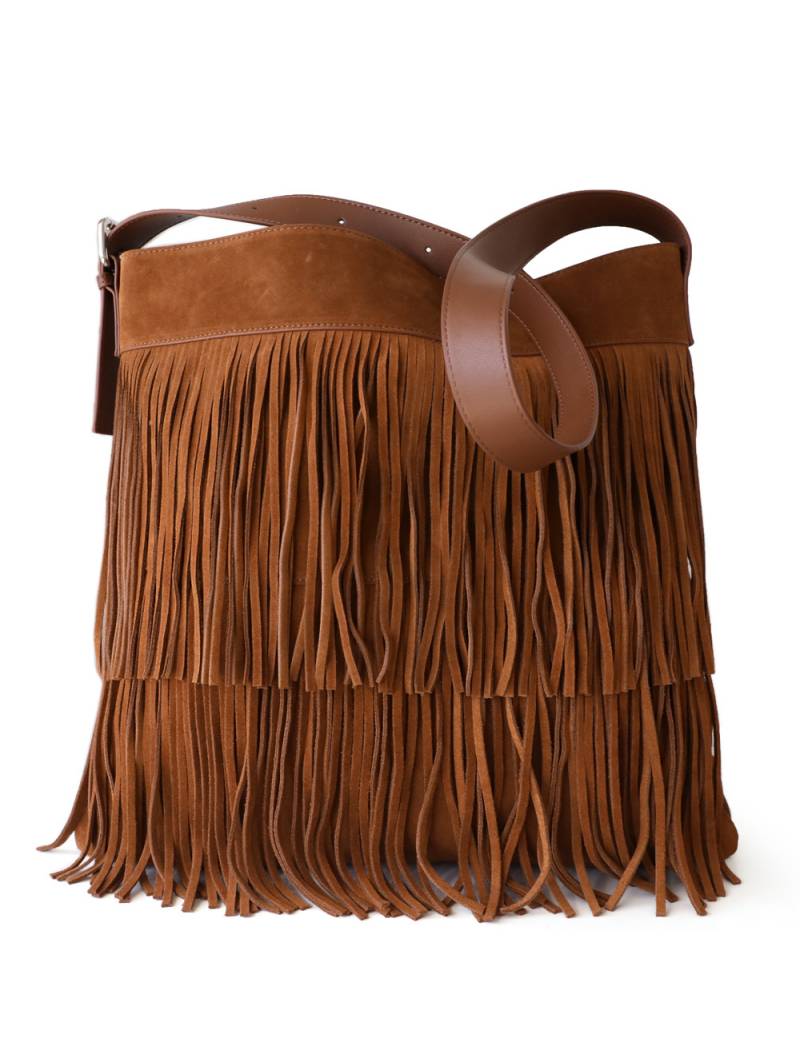 Maiolo bucket bag in suede with fringe Color Brown