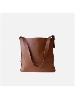 Borsa a secchiello in pelle e camoscio con frange, colore marrone