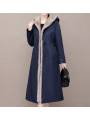 Cappotto lungo impermeabile da donna con cappuccio, colore blu