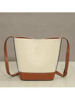 Sac seau femme en cuir et textile avec logo coloris marron