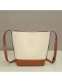 Sac seau femme en cuir et textile avec logo coloris marron
