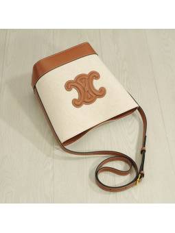 Sac seau femme en cuir et textile avec logo coloris marron