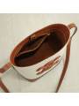 Sac seau femme en cuir et textile avec logo coloris marron