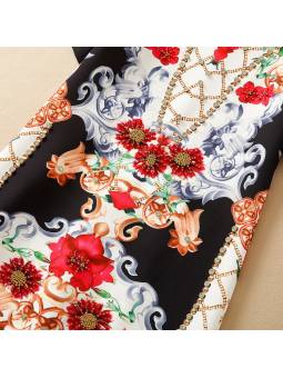 Vestido de verano para mujer con estampado floral, perlas y strass