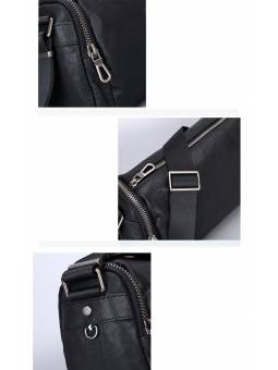 Bolso bandolera para hombre de cuero negro auténtico, adornado con acabados metálicos plateados para un toque de elegancia