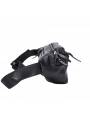 Men's black leather belt pouch featuring silver-tone metal finishes and three pockets