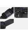 Men's black leather belt pouch featuring silver-tone metal finishes and three pockets