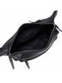 Men's black leather belt pouch featuring silver-tone metal finishes and three pockets