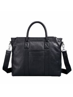 Portadocumentos para hombre  de cuero suave negro, con acabado metálico plateado y dos asas superiores