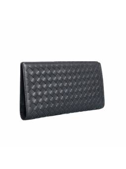 Men's long wallet in black woven leather, combining elegance and functionality