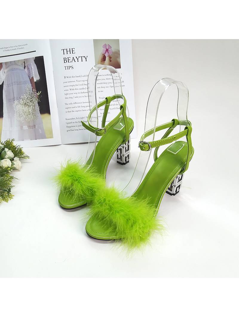 Amazon.com: Beauty Admire 3 Inches Women's Ankle Strap Fluffy Feather Ankle  Strap Block Heels Sandals Open Toe Party Evening High Heel Pump Shoes  C07MM-Green-35 : Clothing, Shoes & Jewelry