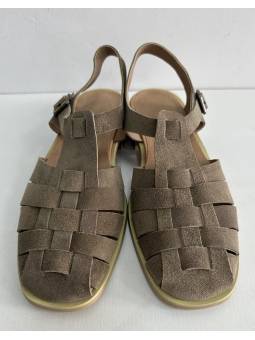 Men's Khaki Suede Leather Fisherman Sandals with Heel
