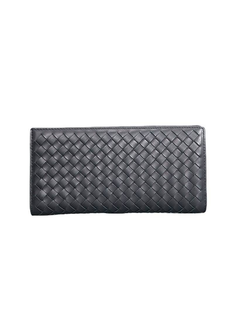 Men's long wallet in black woven leather, combining elegance and functionality