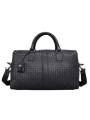 Men's black woven leather travel bag with adjustable shoulder strap for comfortable and stylish carrying