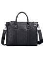 Portadocumentos para hombre  de cuero suave negro, con acabado metálico plateado y dos asas superiores