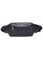 Men's black leather belt pouch featuring silver-tone metal finishes and three pockets