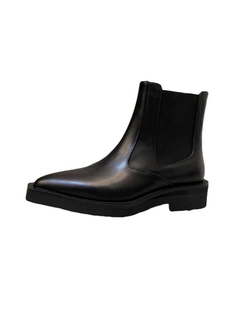 Bottes Chelsea noir tube à bout pointu en véritable cuir