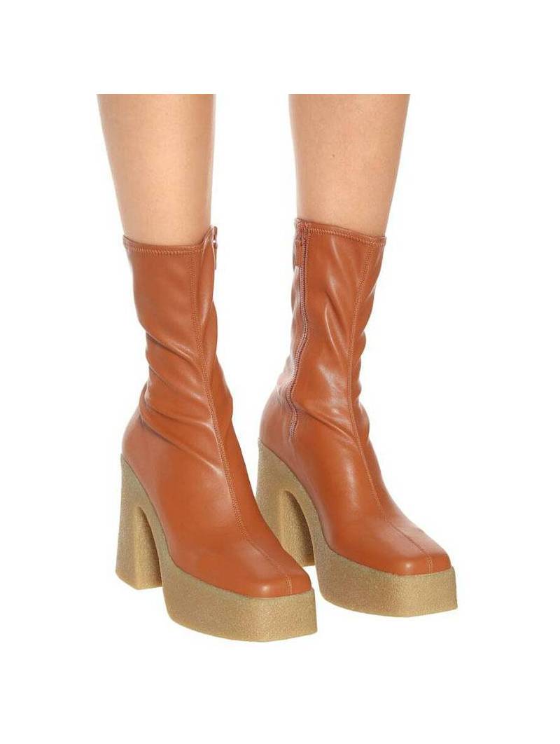 Zapatos de plataforma con tacón alto grueso para mujer, color marrón