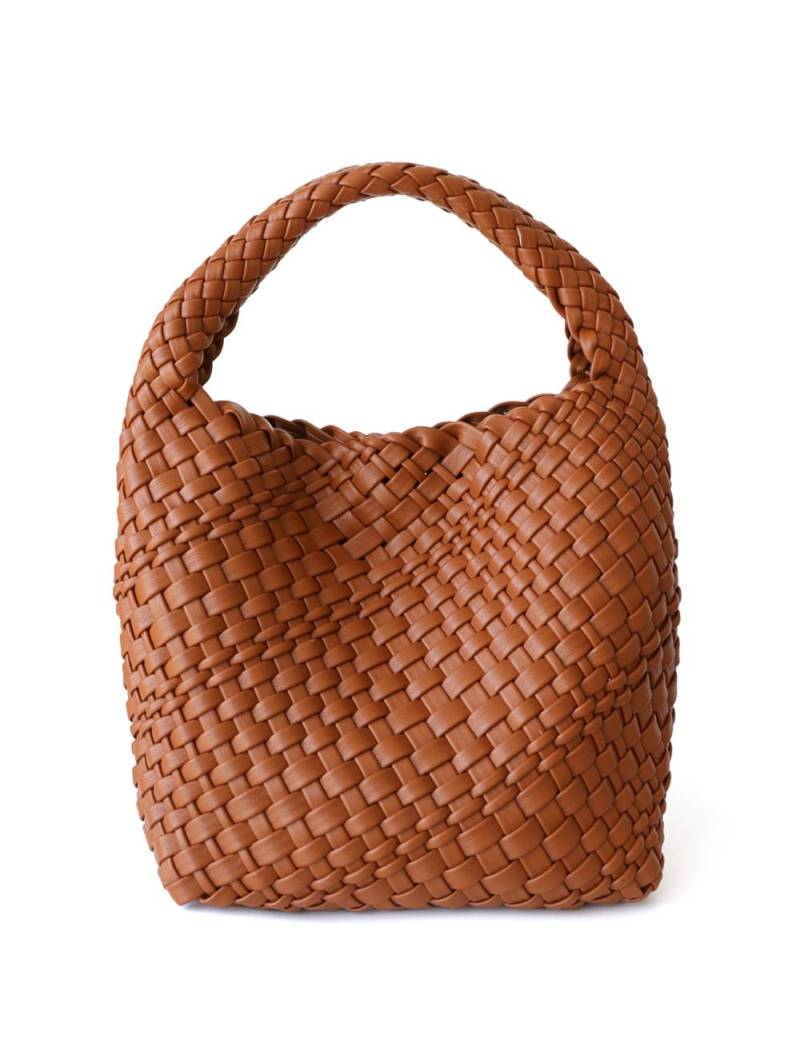 Borsa tote intrecciata con tracolla, colore marrone