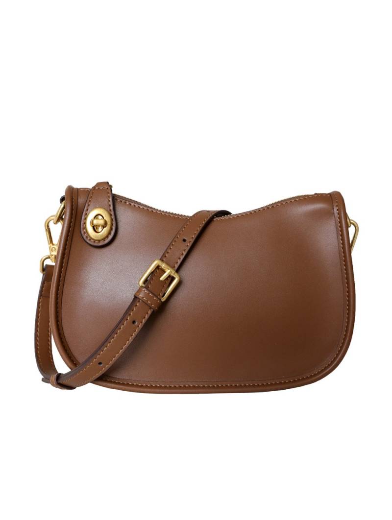 Retro brown cowhide leather shoulder bag. Top zipper closure, adjustable and detachable leather strap with buckle.