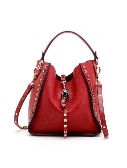 Studded leather bucket bag