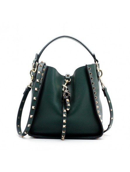 Studded leather bucket bag