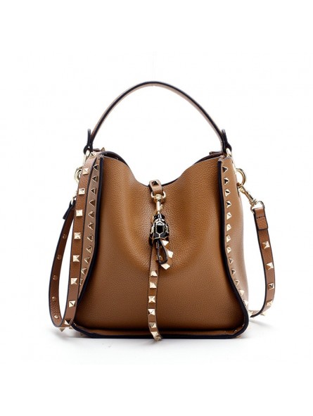 Studded leather bucket bag